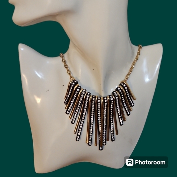 Vintage Jewelry - Vintage Two-tone Rhinestone Spike Bib Necklace